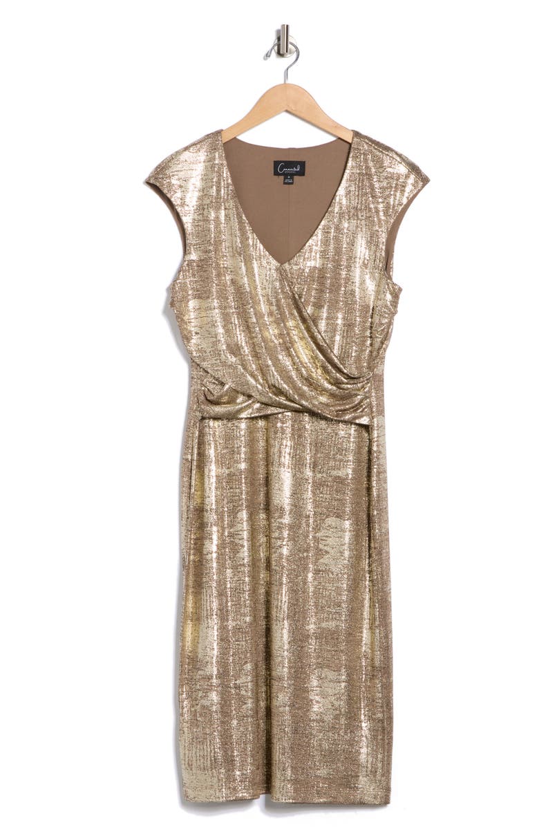 Connected Apparel Foiled Jersey Short Sleeve Dress, Alternate, color, Flax