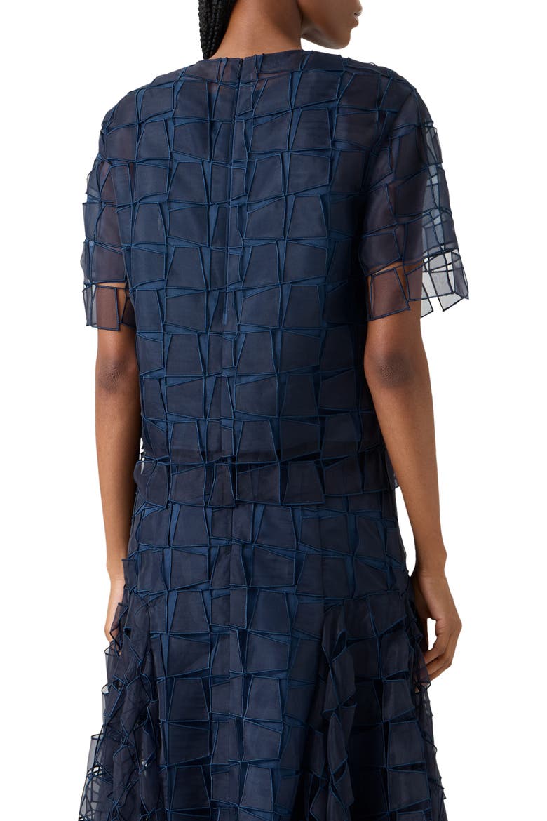 Embroidered Trapezoid Organza Top, Alternate, color, NAVY