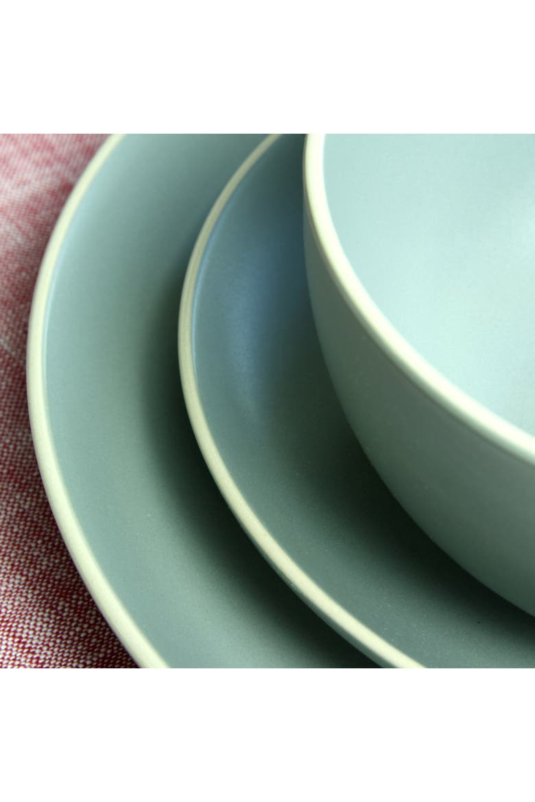 12 Piece Stoneware Dinnerware Set In Matte Teal, Alternate, color, Blue