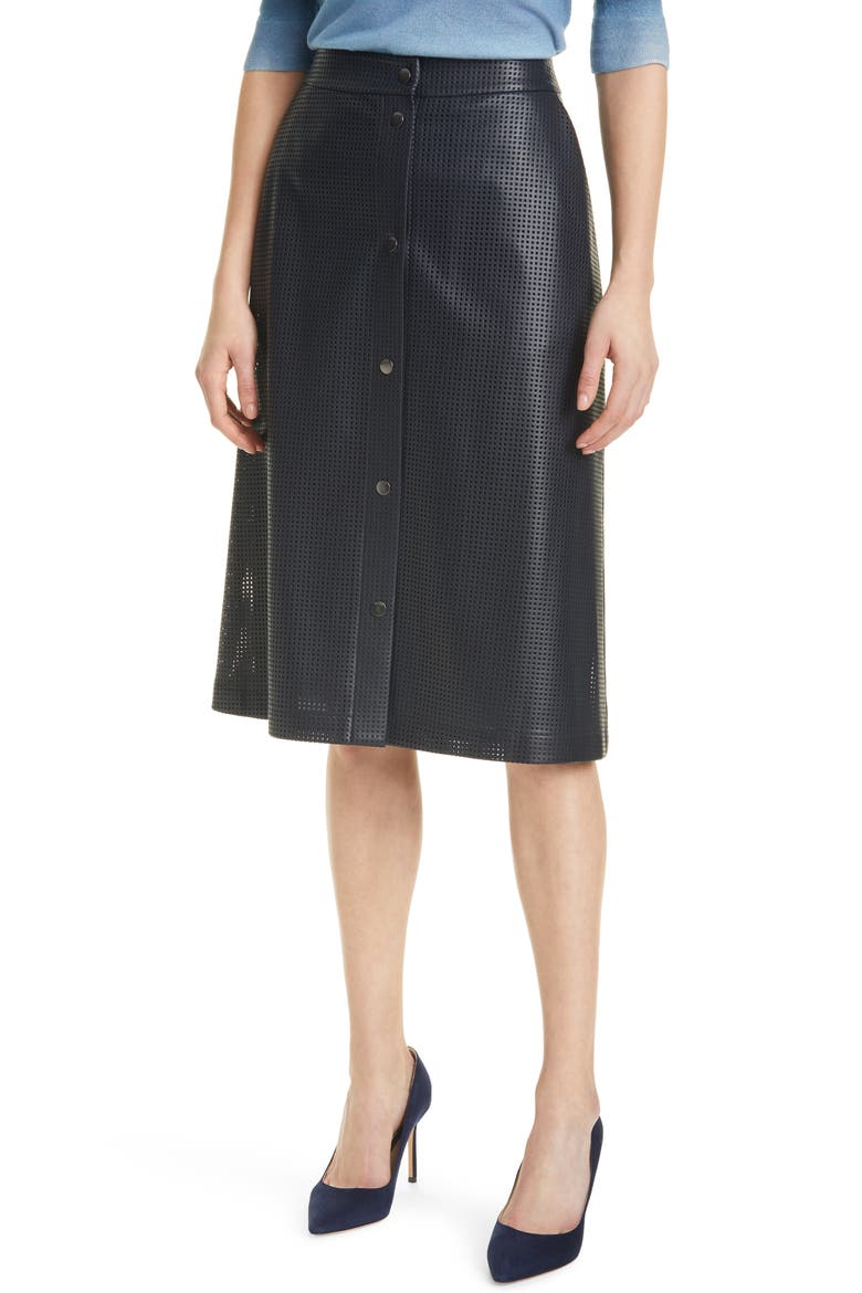 Vefy Perforated Faux Leather Skirt, Main, color, MIDNIGHT