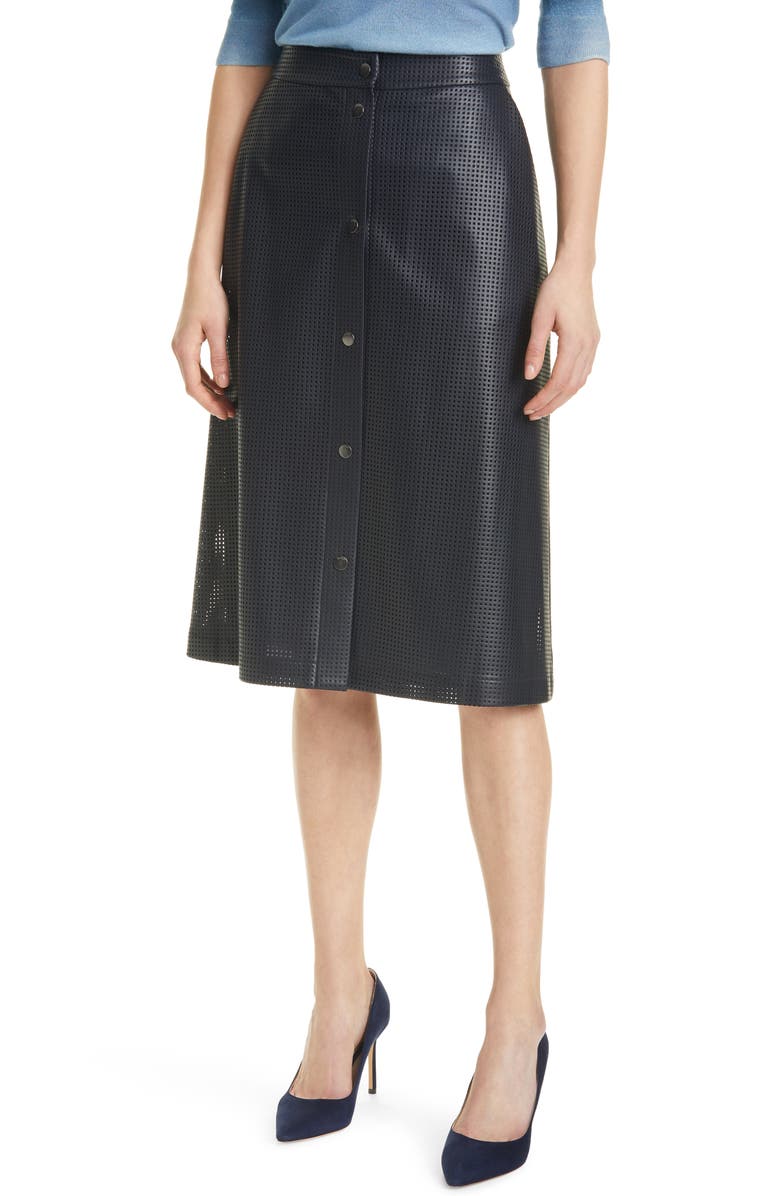 BOSS Vefy Perforated Faux Leather Skirt, Main, color,
