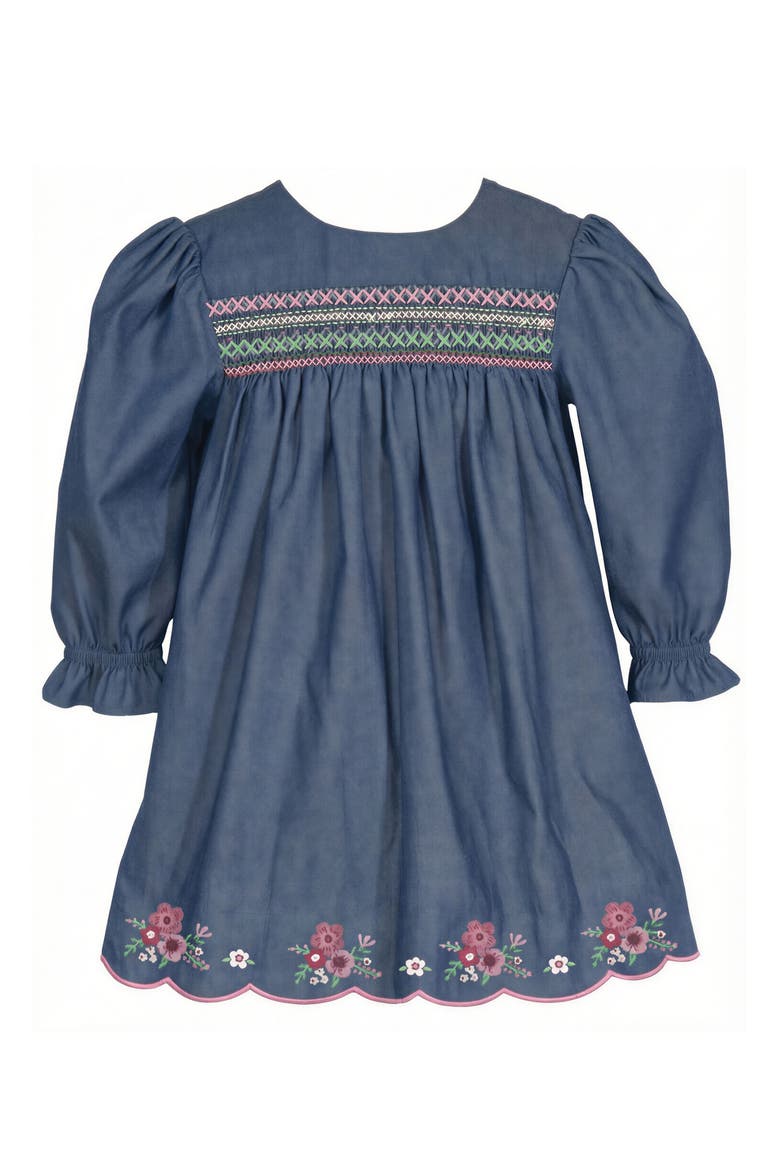 Kids' Smocked Embroidered Denim Dress, Main, color, DEN