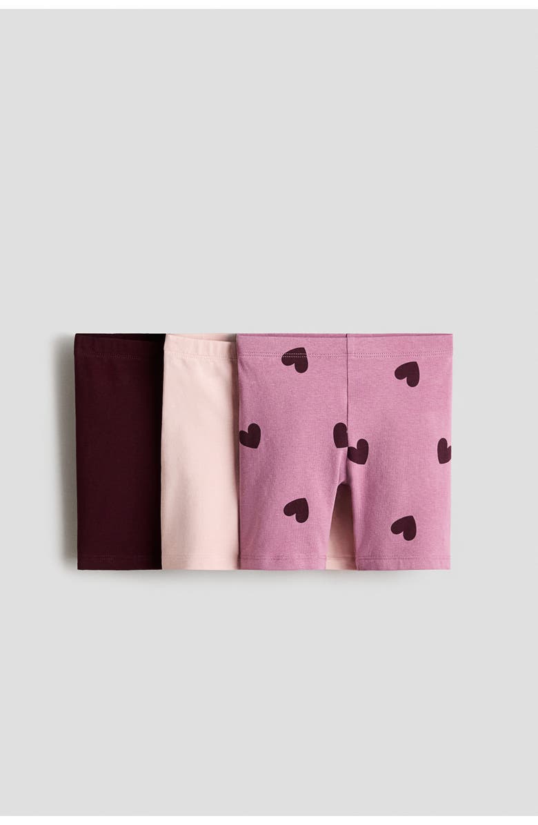H&M 3-pack Cotton Cycling Shorts, Main, color, Dusty Purple/Hearts
