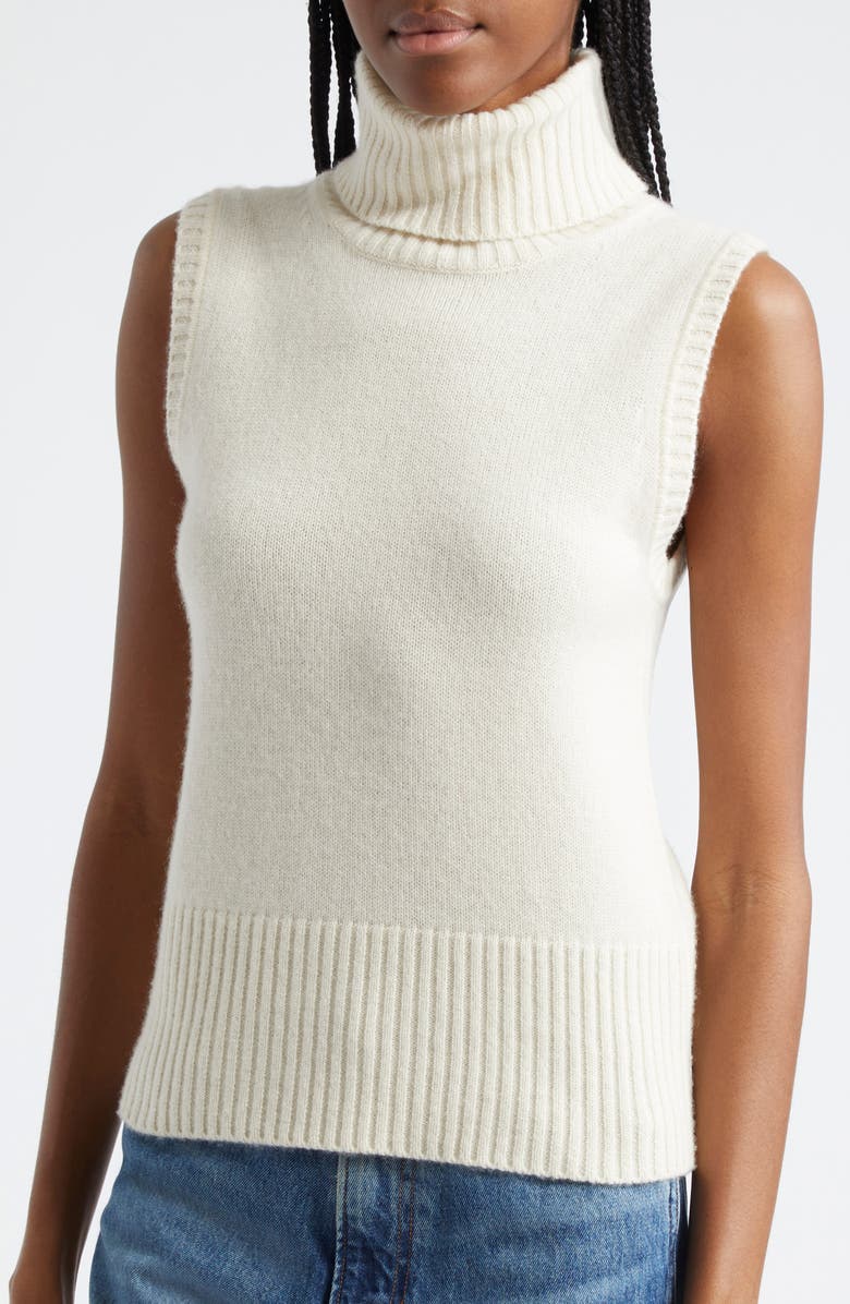 Veronica Beard Mazzy Sleeveless Cashmere Turtleneck Sweater, Alternate, color, Ivory