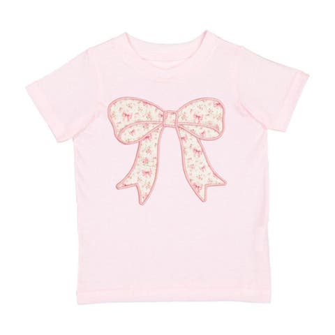 Ditsy Floral Bow Patch Short Sleeve T-Shirt (Baby, Toddler, Little Kid & Big Kid)