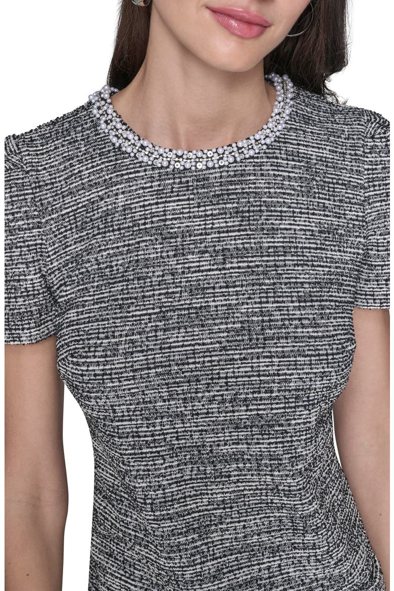 Embellished Tweed Knit Sheath Dress, Alternate, color, BLACK/ SOFT WHITE