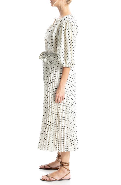 Max Studio Satin Puff Sleeve Midi Dress In Ecr/kki/blk Shdw Dts
