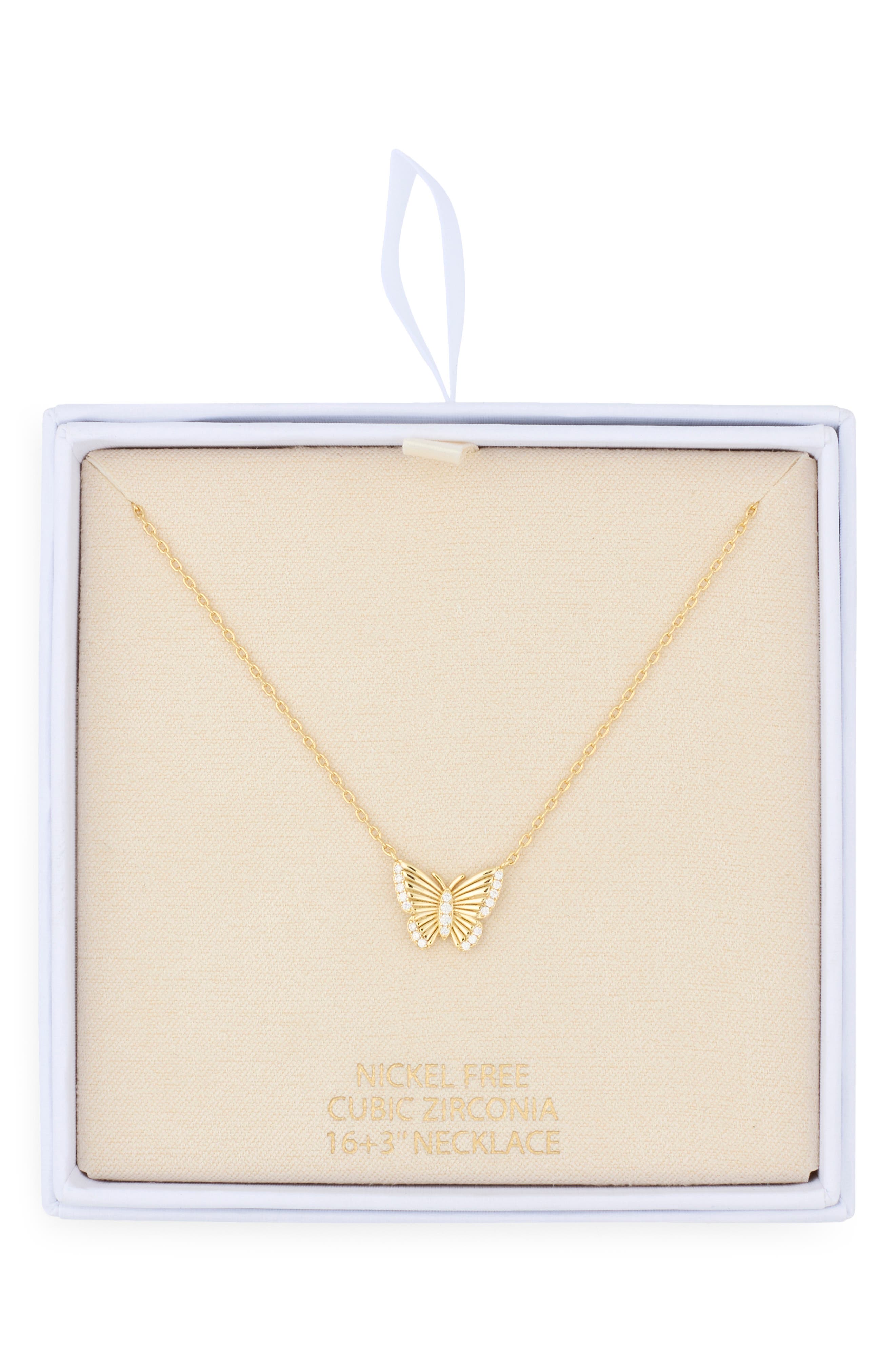 NORDSTROM RACK Cubic Zirconia Fluted Butterfly Pendant Necklace