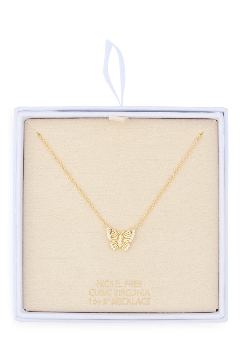 Cubic Zirconia Fluted Butterfly Pendant Necklace, Main, color, CLEAR- GOLD