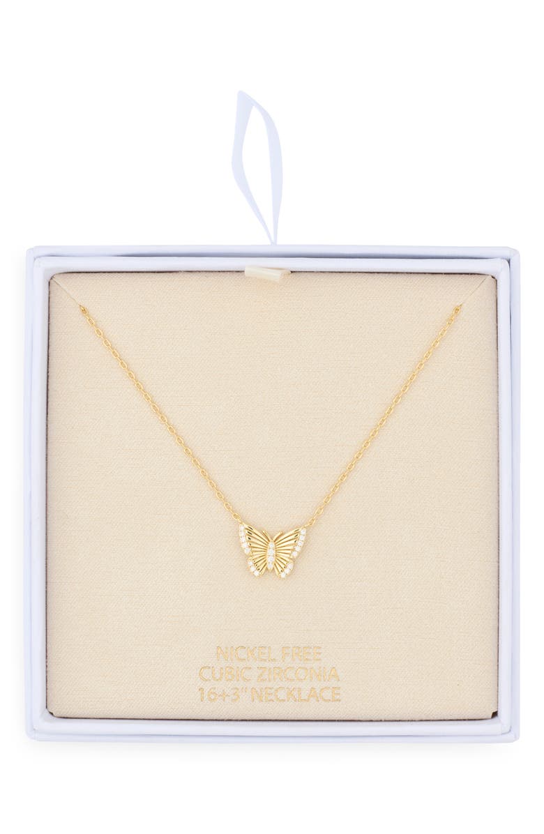 NORDSTROM RACK Cubic Zirconia Fluted Butterfly Pendant Necklace, Main, color, Clear- Gold