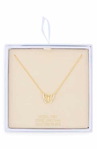 Cubic Zirconia Fluted Butterfly Pendant Necklace