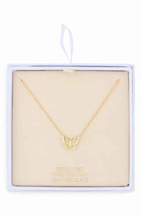 NORDSTROM RACK Cubic Zirconia Fluted Butterfly Pendant Necklace