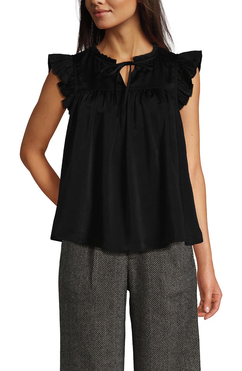 Lands' End Split Neck Satin Ruffle Blouse, Alternate, color, 