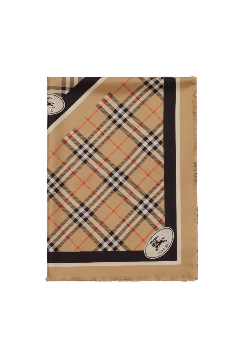 Check Knight Stamp Silk Scarf, Alternate, color, Sand beige