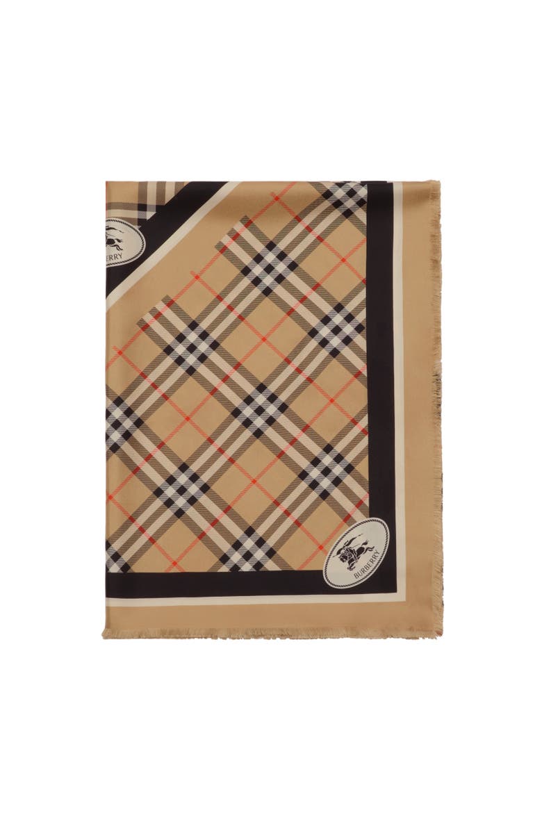 Burberry Check Knight Stamp Silk Scarf, Alternate, color, Sand Beige