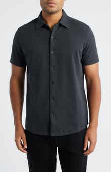 Robert Barakett Keyes Slim Fit Microprint Short Sleeve Knit Button-Up Shirt