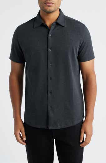 Keyes Slim Fit Microprint Short Sleeve Knit Button-Up Shirt