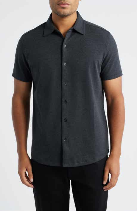 Robert Barakett Keyes Slim Fit Microprint Short Sleeve Knit Button-Up Shirt