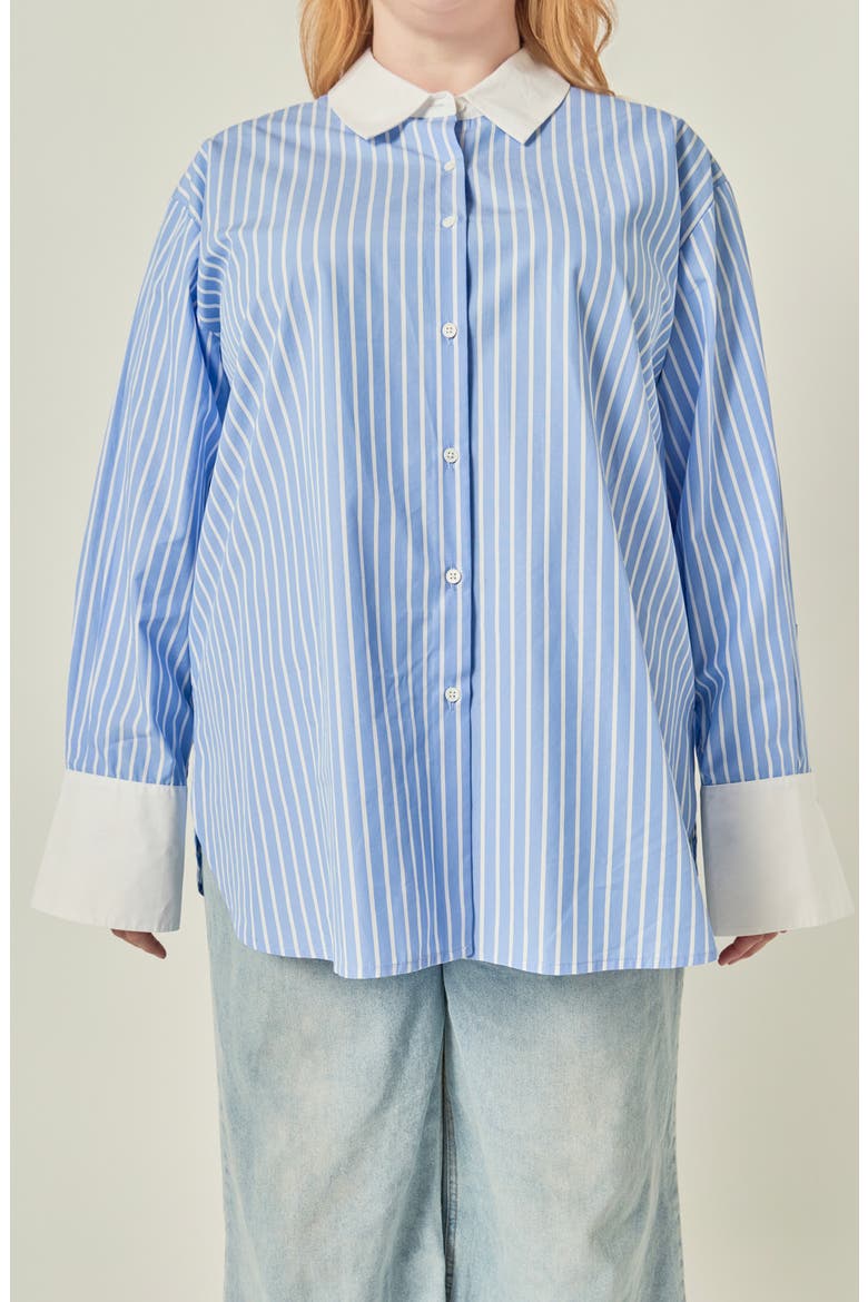 Stripe Oversized Button-Up Shirt, Alternate, color, BLUE/ WHITE STRIPE