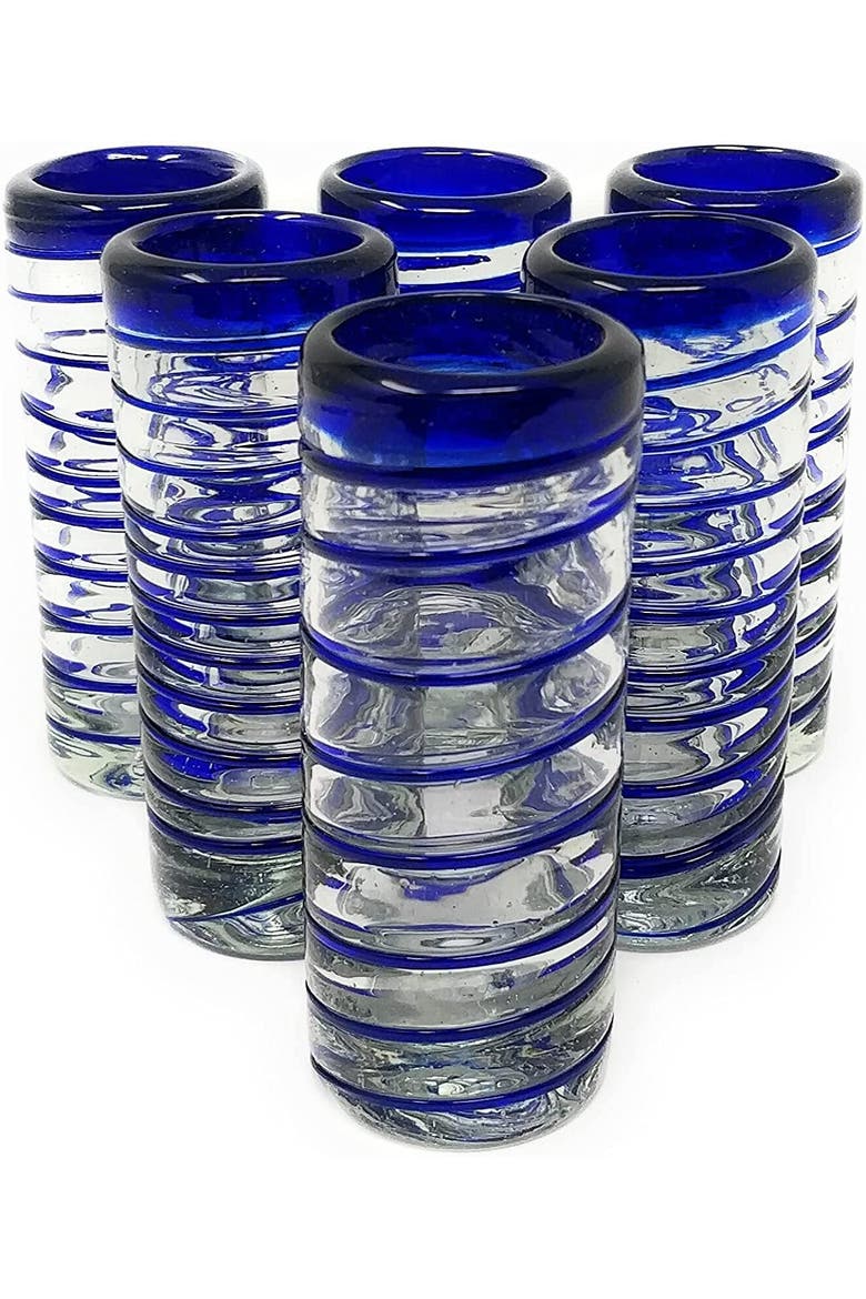 Spiral Tequila Shot Glasses - Set of 6, Main, color, Cobalt