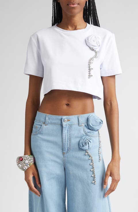 Crystal Rosette Crop T-Shirt