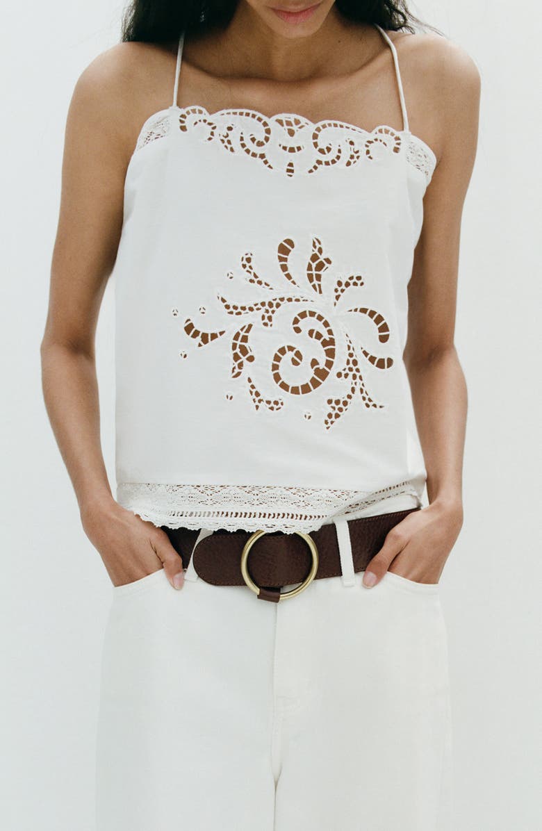 MANGO Floral Broderie Anglaise Top, Main, color, Off White