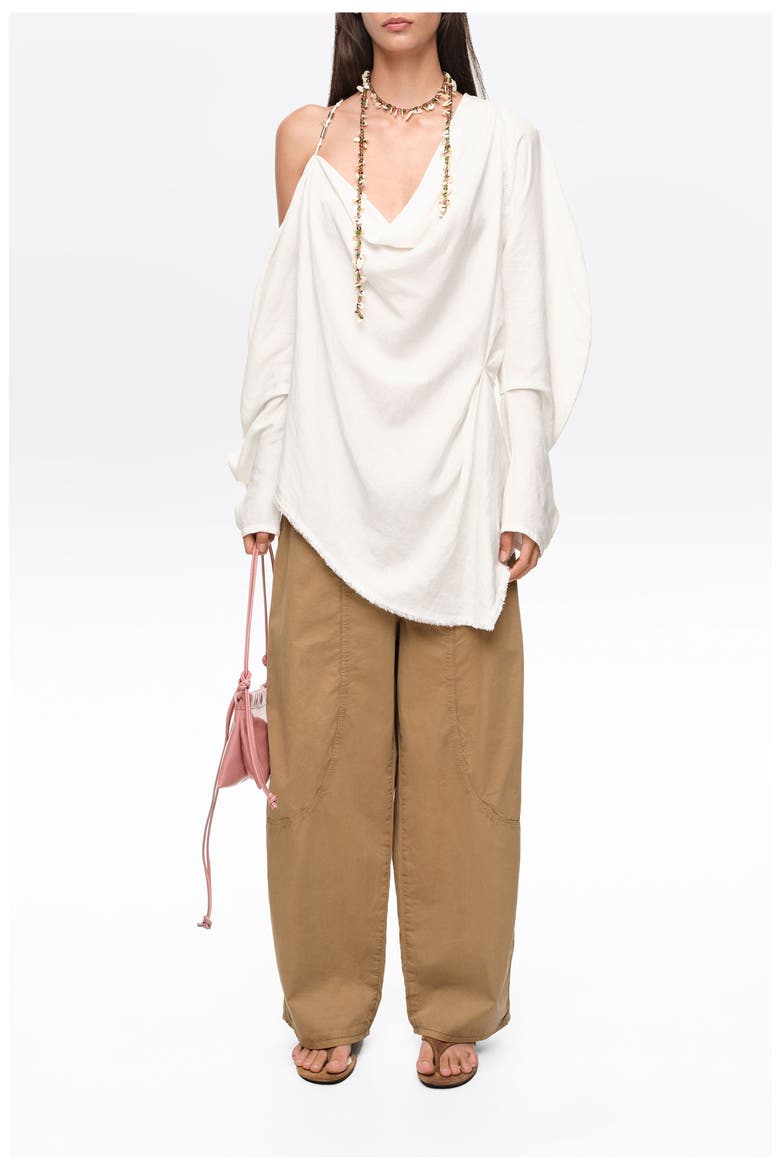 Linen Off-Shoulder Draped Top, Alternate, color, IVORY