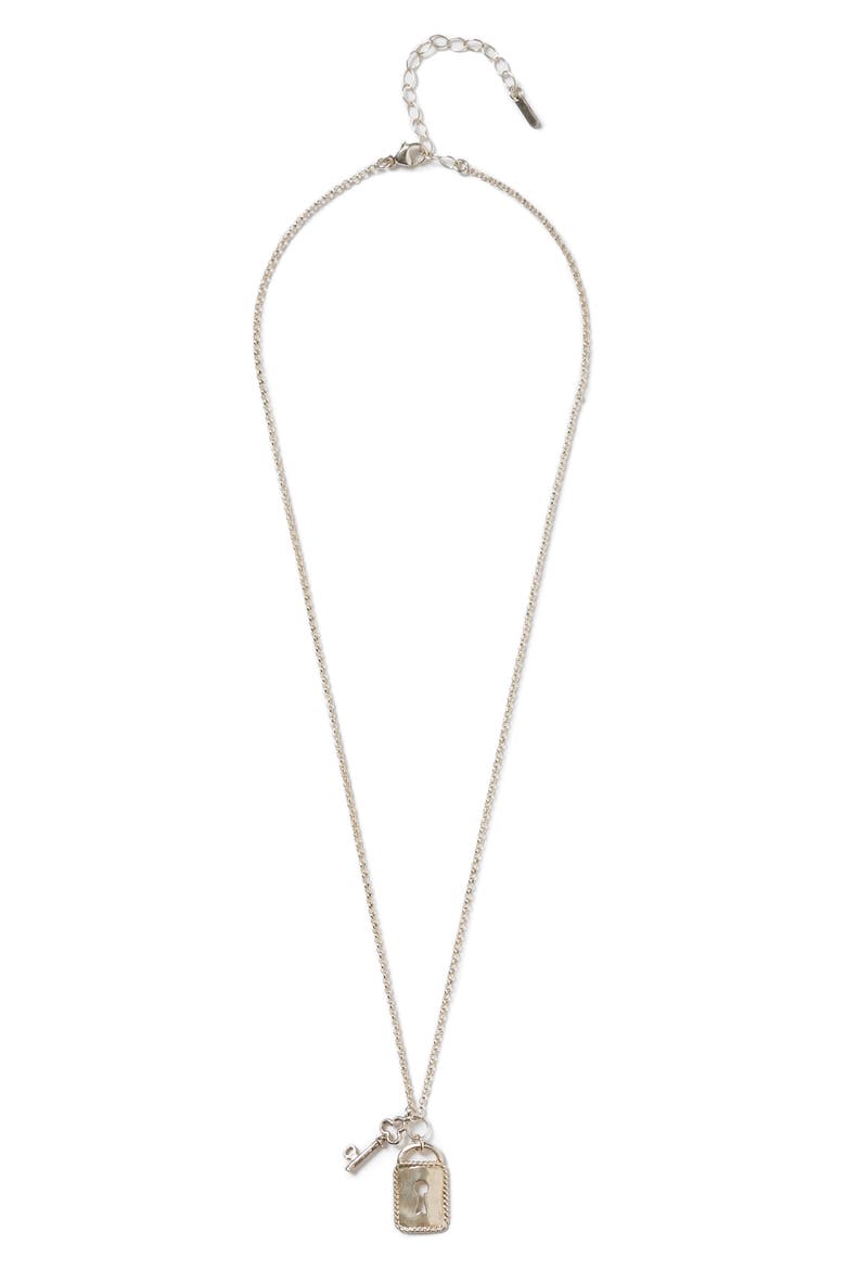 Mini Padlock Pendant Necklace, Main, color, SILVER