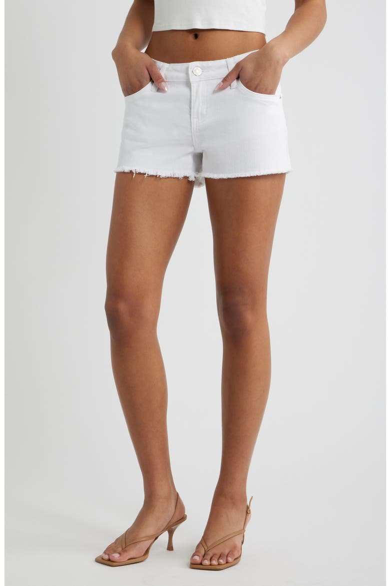 Low Rise Frayed Hem Denim Shorts, Main, color, WHITE