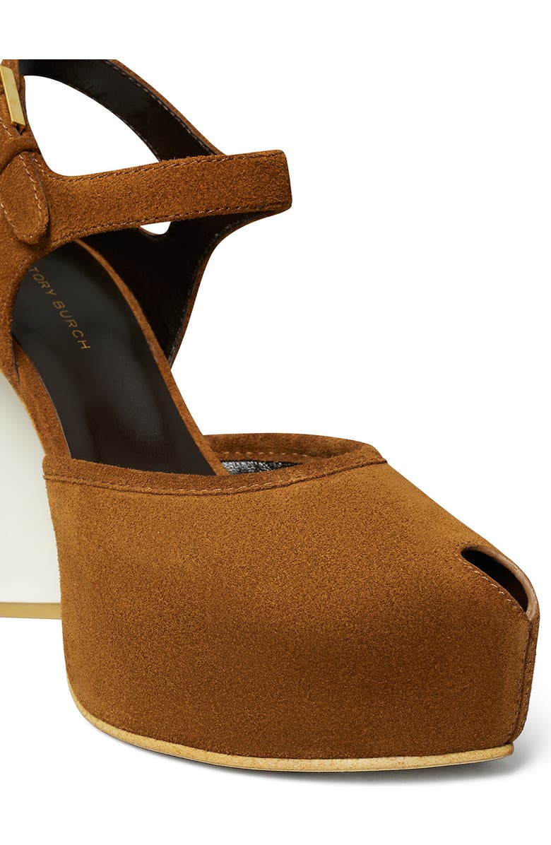 Tory Burch Ankle Strap Peep Toe Platform Pump, Alternate, color, Cognac Brown
