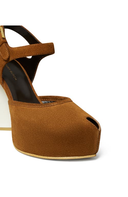Tory Burch Ankle Strap Peep Toe Platform Pump In Brown