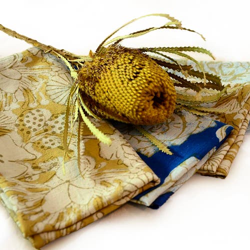 Ichcha Mix & Match Block Print Cotton Napkins In Gold