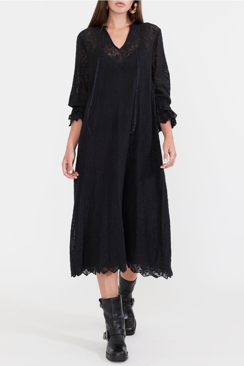 Penny Midi Dress, Main, color, Black Lace