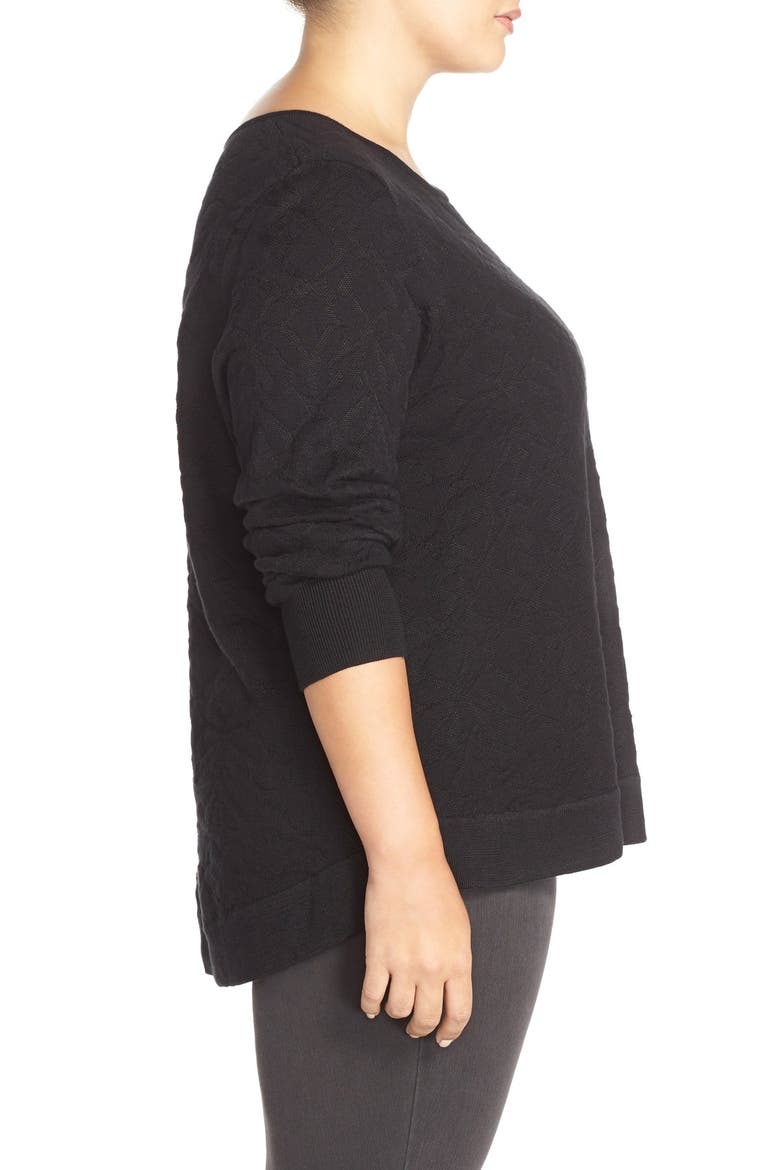Button Back Jacquard Knit Sweater, Alternate, color, BLACK