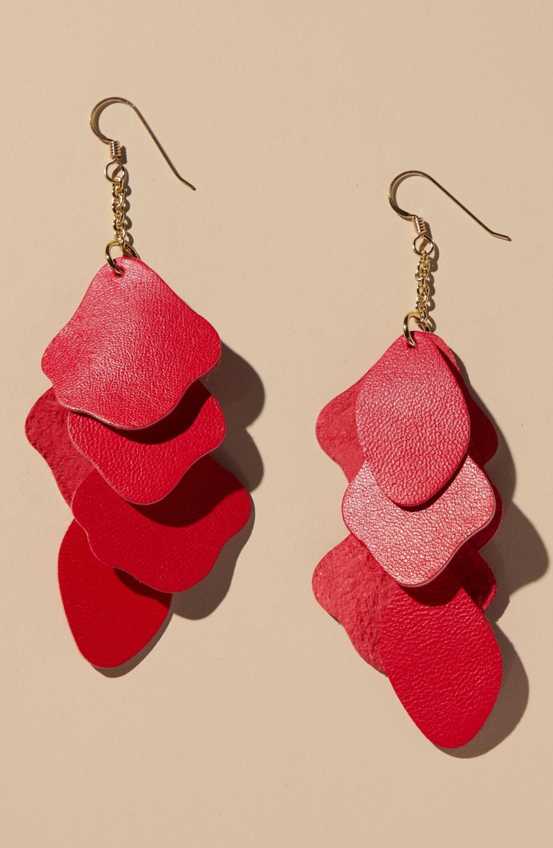 Nickel & Suede Florence Earrings, Alternate, color, Pomegranate / Gold Metal