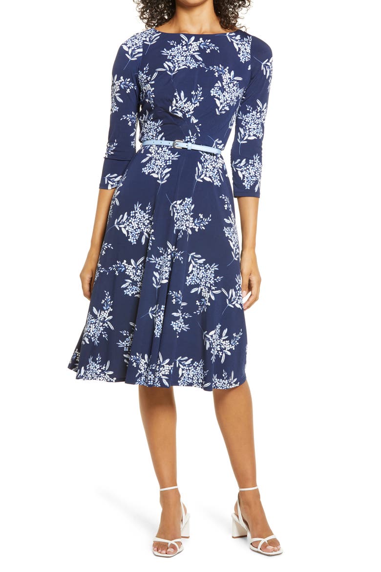 Belted Long Sleeve Dress, Main, color, NAVY