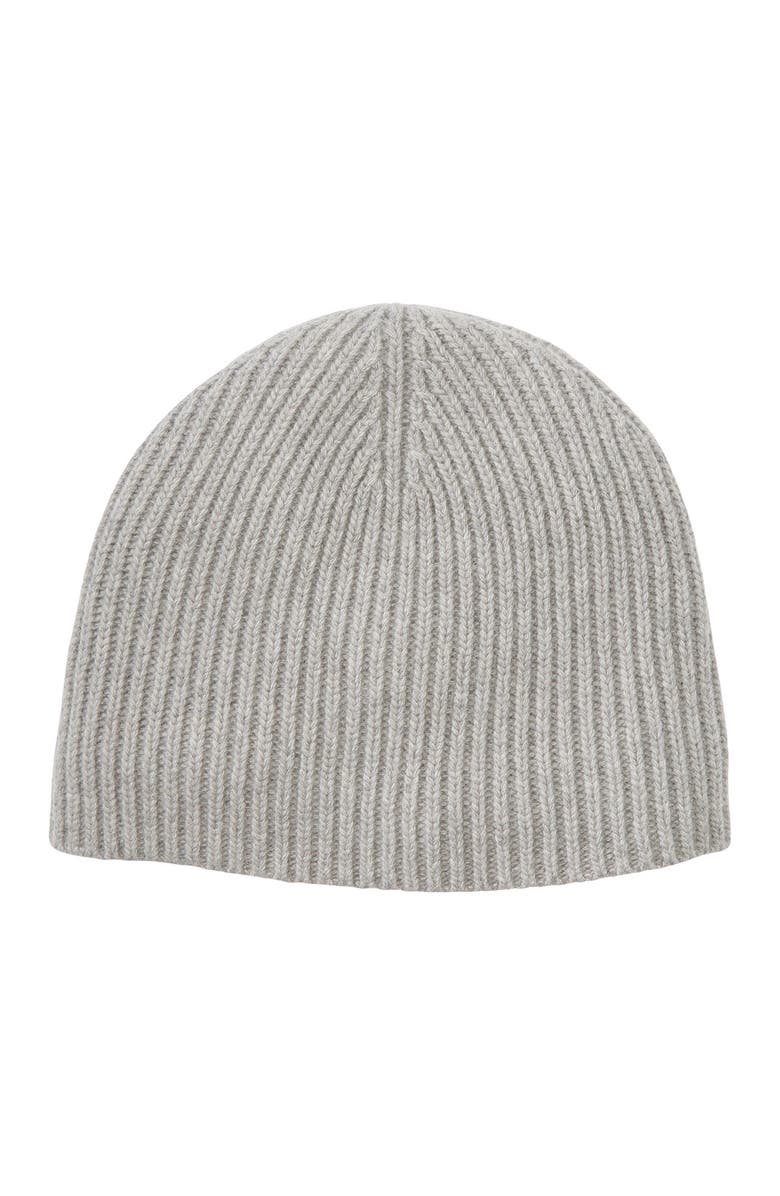 Portolano Cashmere Ribbed Beanie, Main, color, Lt Ht Grey