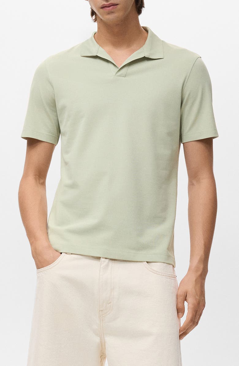 MANGO Solid Johnny Collar Cotton Blend Piqué Polo, Main, color, Mint Green