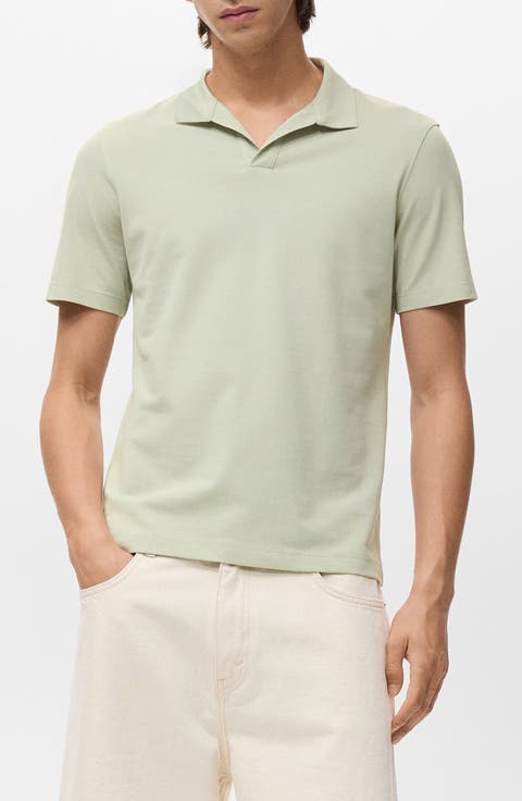 Solid Johnny Collar Cotton Blend Piqué Polo