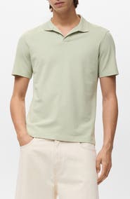 MANGO Solid Johnny Collar Cotton Blend Piqué Polo