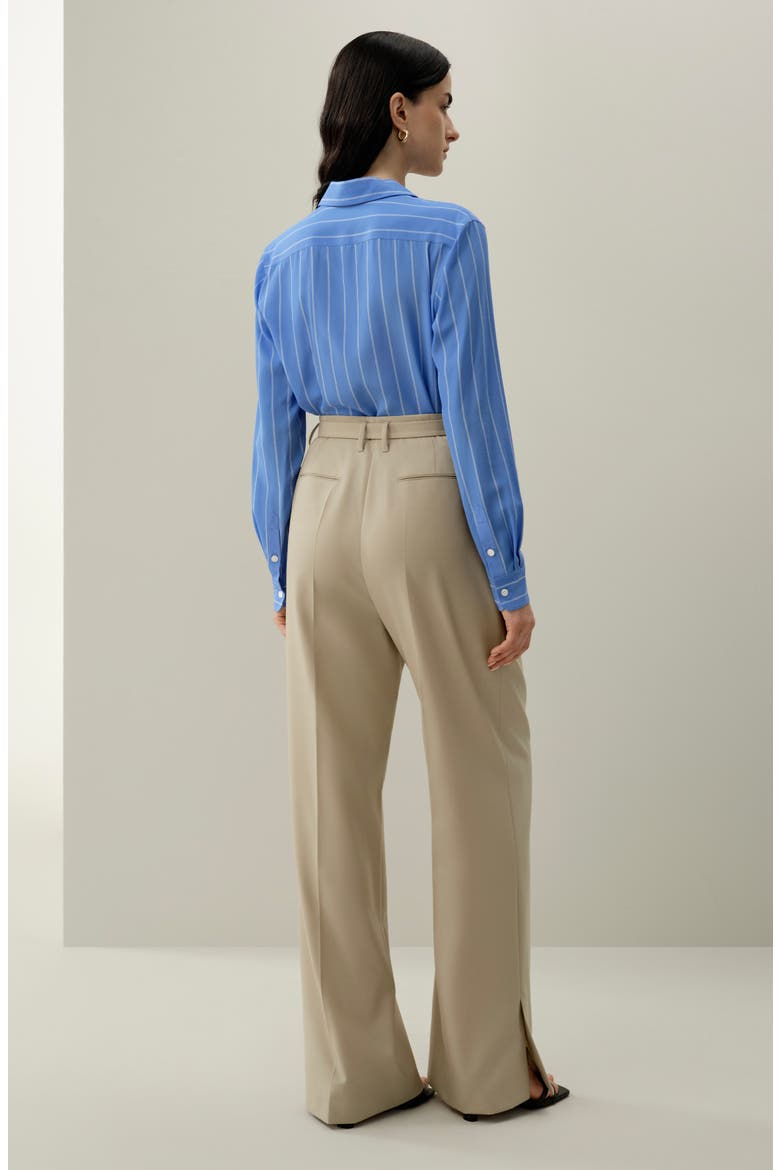 Women's Silk-Wool Blend High-Waisted Wide-Leg Pants, Alternate, color, Almond