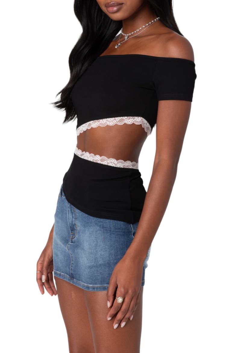 Annaise Off the Shoulder Cutout T-Shirt, Alternate, color, BLACK