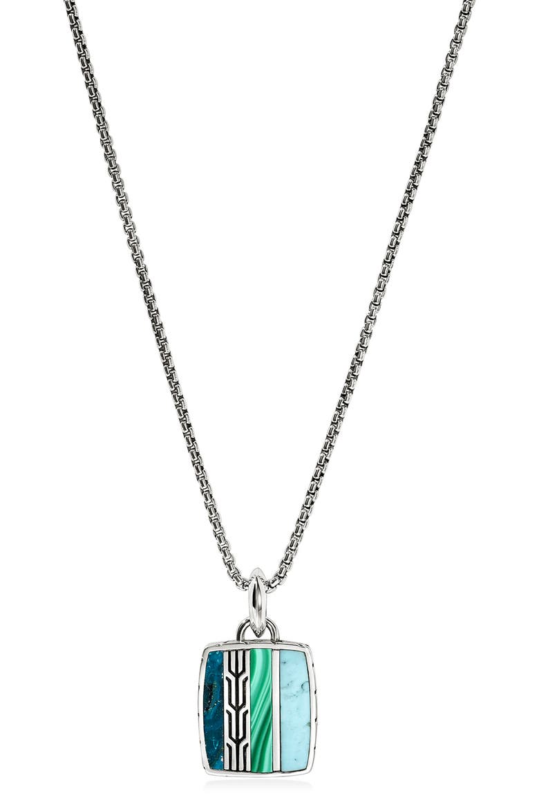 Carved Chain Color Tag Pendant Necklace, Main, color, SILVER/ BLUE/ GREEN MULTI
