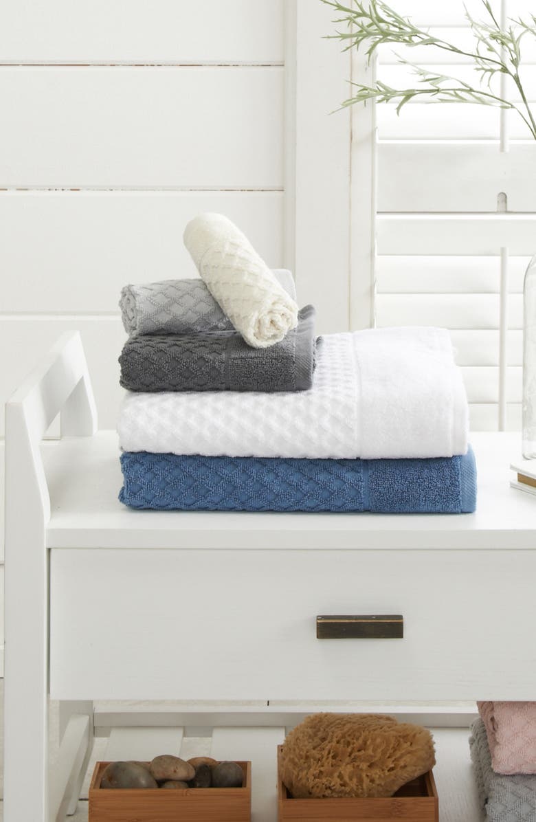 Woven & Weft Diamond Textured 4-Pack Bath Towel Set, Alternate, color, Light Grey