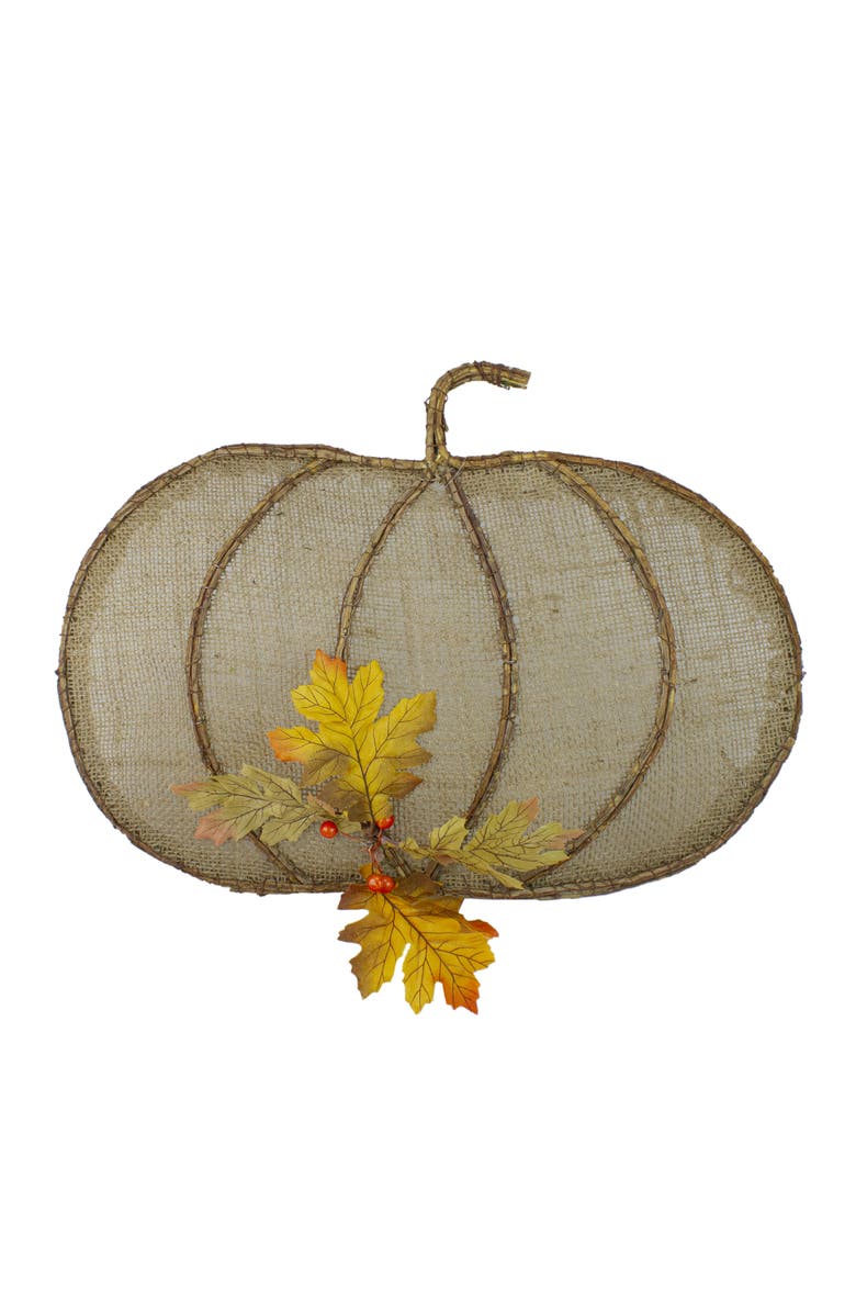 Northlight 19" Beige Burlap and Vine Pumpkin Fall Harvest Wall Hanging, Main, color, Beige