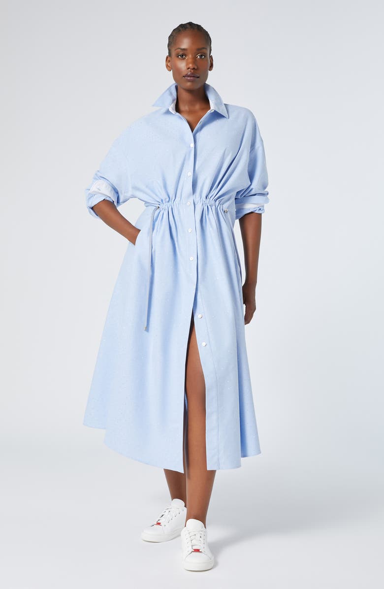 Marina Rinaldi Egizi Diamante Long Sleeve Cotton Shirtdress, Alternate, color, Light Blue