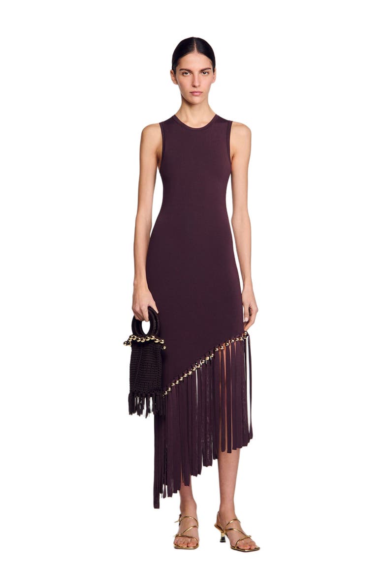 SANDRO Fringed and beaded maxi dress, Alternate, color, 