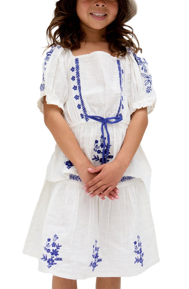 Raffya Kids Kids Ally Peplum Embroidered Blouse, Main, color, White