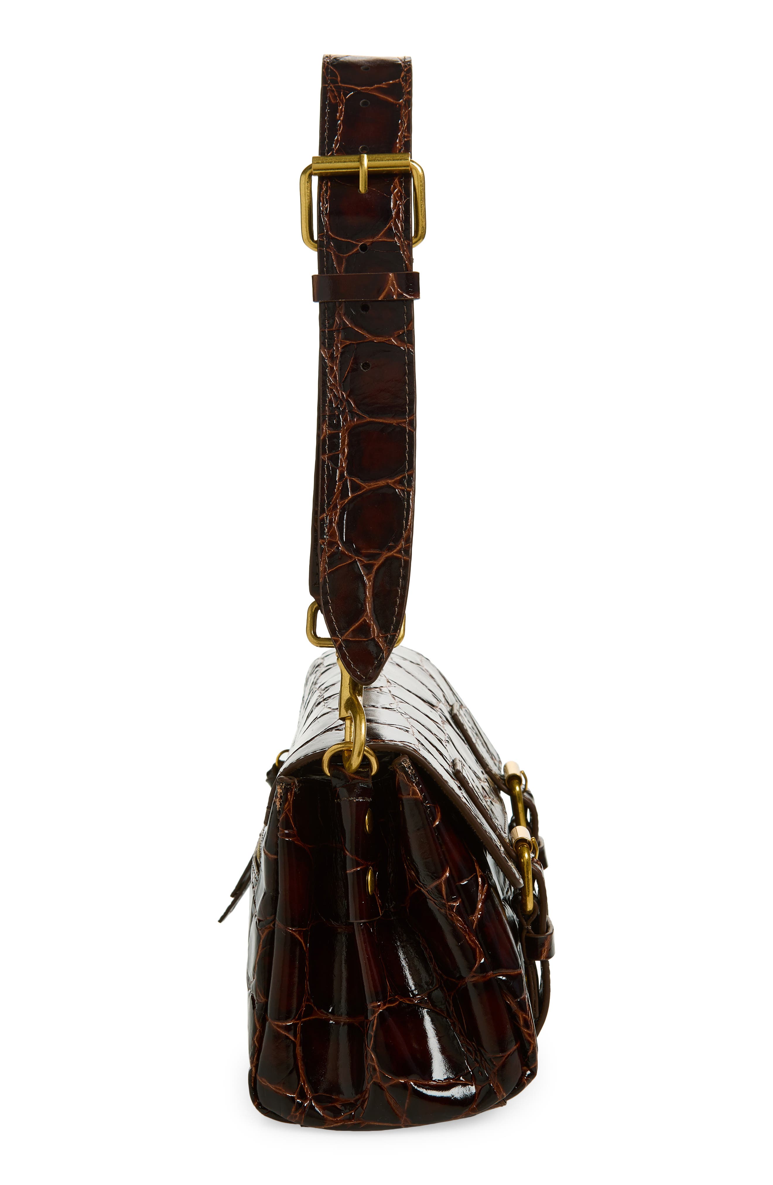 Dries Van Noten Croc Embossed Satchel, Alternate, color, 703 Brown