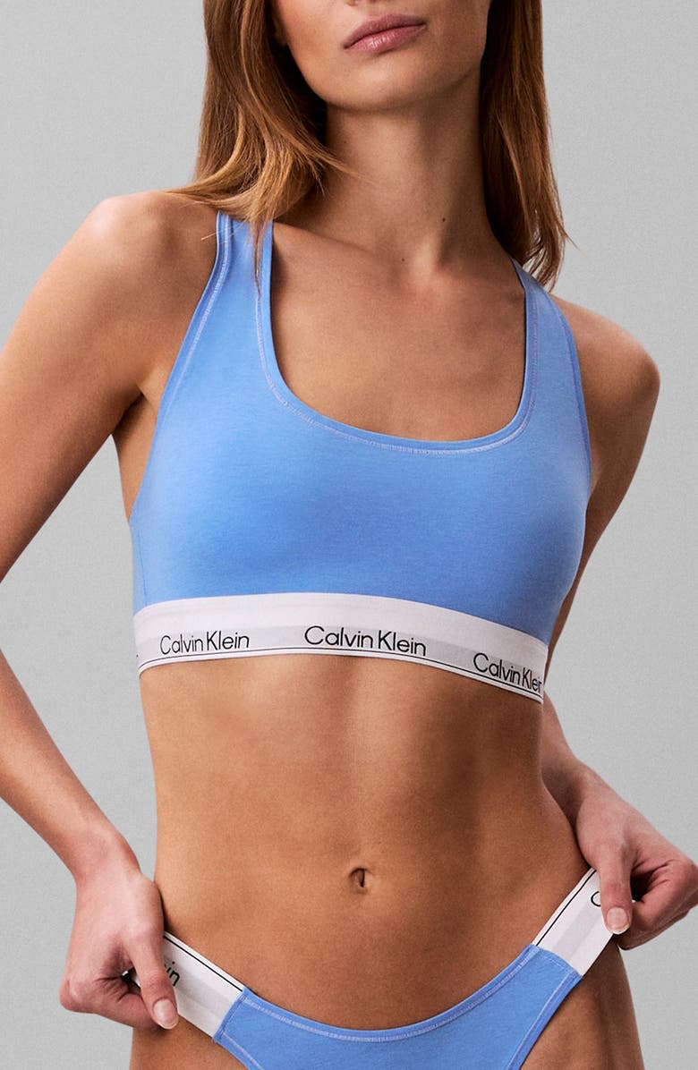Calvin Klein Lightly Lined Racerback Bralette, Main, color, Blue Descent